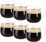 SISXSO Glass Coffee Mugs Set of 6, Microwave Safe Borosilicate Glass Cups, 15 Ounce Large Mugs Gifts for Family, latte, Chocolate & Beverage, Mocha, Cappuccino, Tea and Water, Clear Drinking Cups