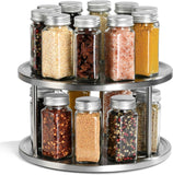 SISXSO 2 Tier Lazy  Organizer - 360-Degree Stainless Steel Turntable Cabinet Organizer Storage for Kitchen, Pantry, Bathroom - Rotating Spice Rack Organizer with 2 Round Trays For Food, Seasoning