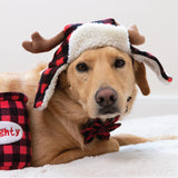 SISXSO Pet Hat | Antler Buffalo Check (Large) | Festive Christmas Holiday Accessory for Dogs/Cats | Holiday Pet Hat | SnugFit Sliding Toggles for Fit