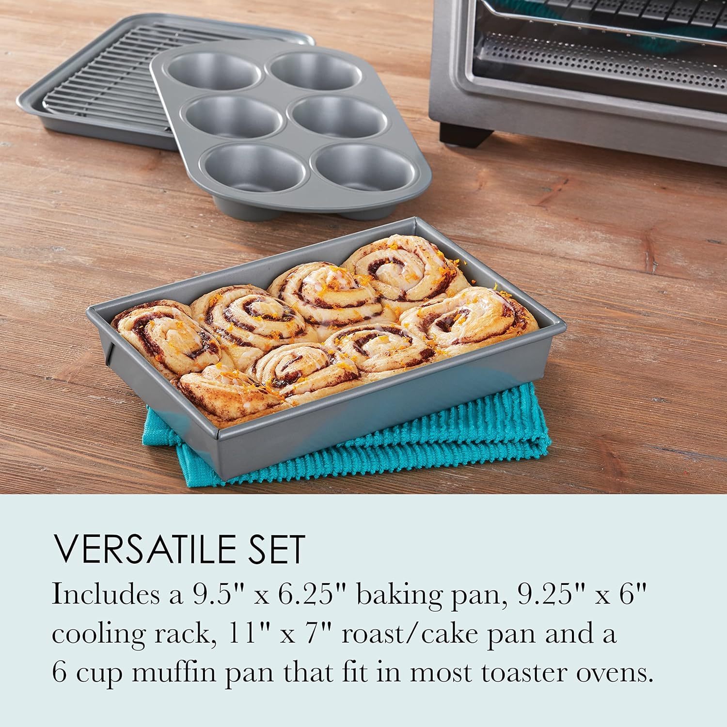 SISXSO Non-Stick Toaster Oven Bakeware Set, 4-Piece, Carbon Steel