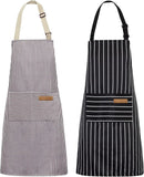 SISXSO 2 Pack Kitchen Cooking Aprons, Adjustable Bib Soft Chef Apron with 2 Pockets for Men Women