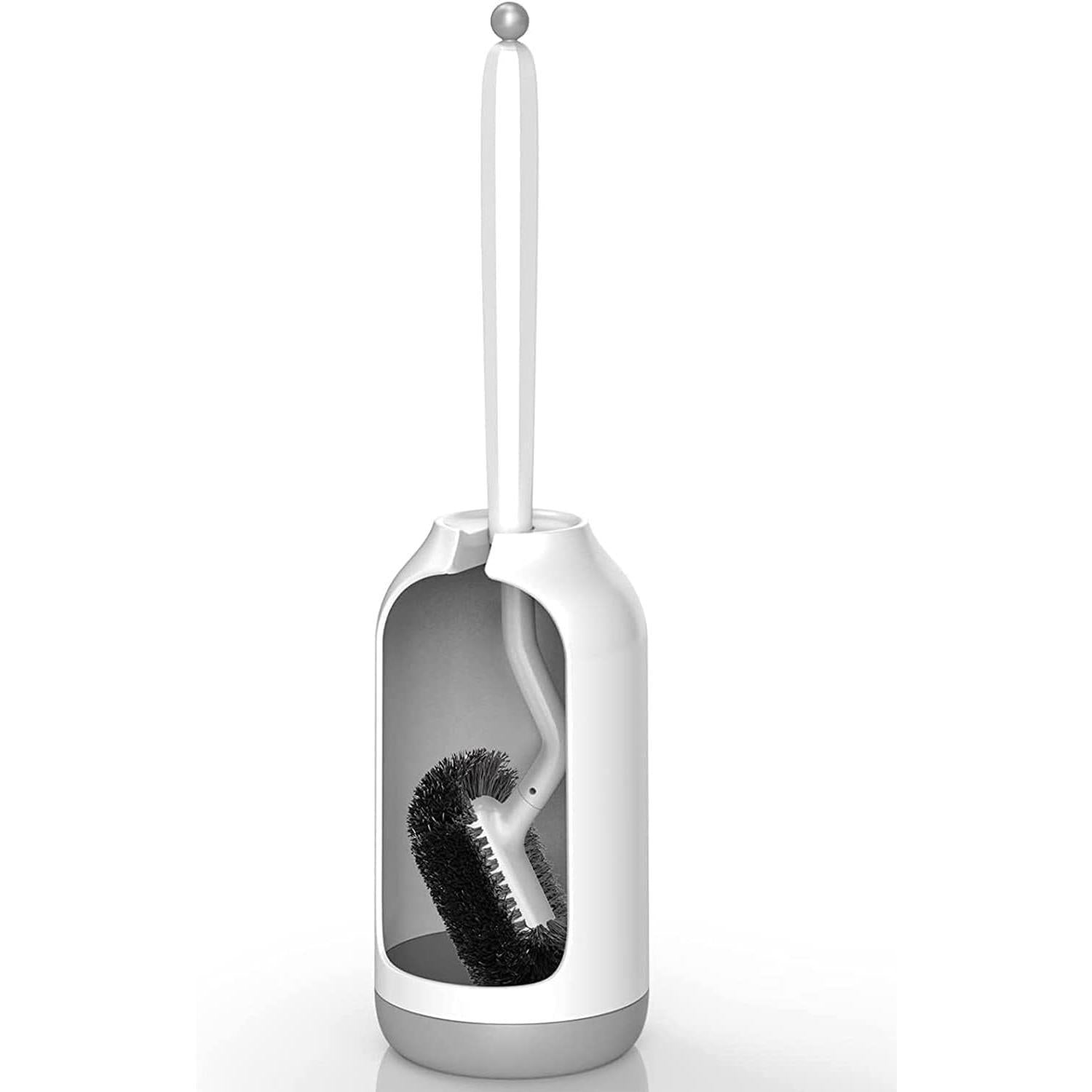 SISXSO Toilet Bowl Brush Holder Set: Bathroom Deep Cleaning Toilet Cleaner Scrubber Under Rim with Curved Bristle for Dead Corner Clean - Hidden Modern Rv Toilet Decorative Accessories with - White