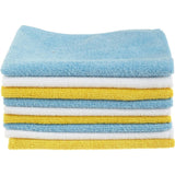 SISXSO Microfiber Cleaning Cloth, Non-Abrasive, Reusable and Washable, Pack of 24, Blue/White/Yellow, 16" x 12"