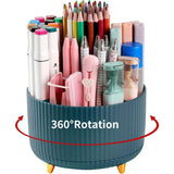 SISXSO Desk Pencil Pen Holder, 5 Slots 360°Degree Rotating Pen Organizers for Desk, Desktop Storage Stationery Supplies Organizer, Cute Pencil Cup Pot for Office, School, Home, Art Supply, Dark Green
