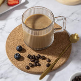 SISXSO [6 PACK, 12 OZ] Premium Glass Coffee Mugs with Handle, Classic Vertical Stripes Tea Cup,Transparent Tea Glasses for Hot/Cold Beverages.
