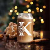 SISXSO Initial Glass Cup, Monogrammed Gifts for Women, 16 oz Glass Cups w/Lids Straws, Iced Coffee, Beer Can Shaped Glass Tumbler w/Straw Lid - Personalized Christmas, Birthday Gifts for Her