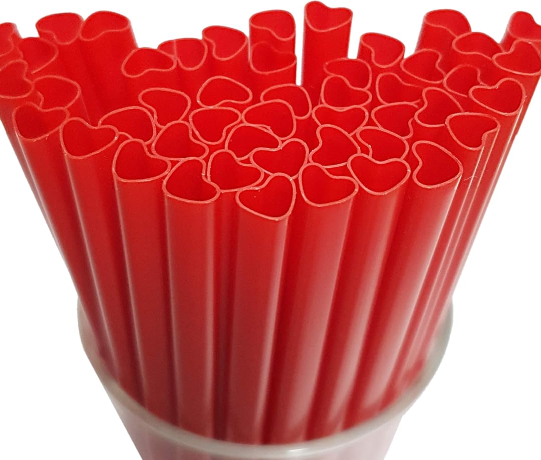 SISXSO Heart Shaped Pink Straws Disposable Drinking Cute Straw Individually Wrapped Pink Plastic Straw Valentines day Cocktail Birthday Party Bridal Shower Wedding Supplies