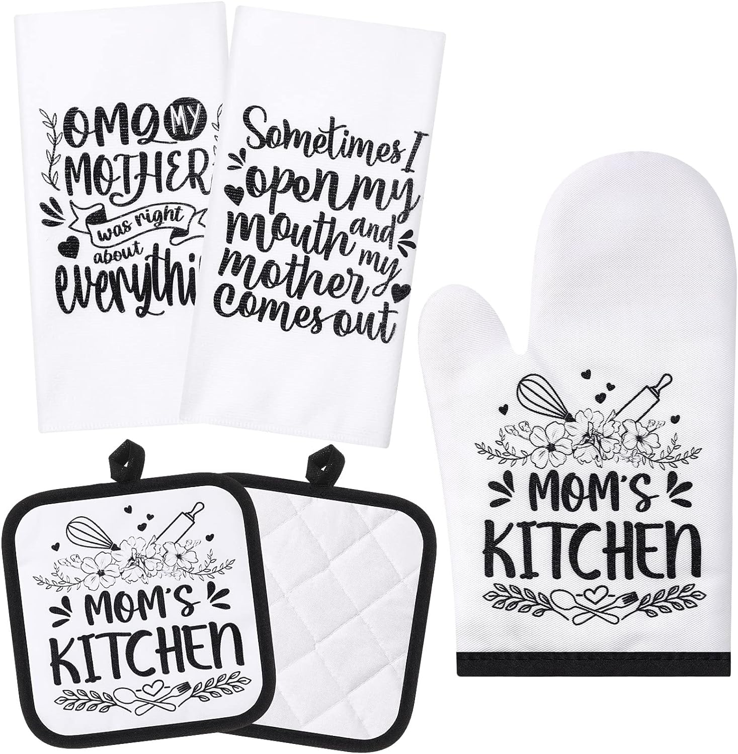 SISXSO 5 Pcs Nana Kitchen Set Includes 2 Pieces Nana Dish Towels 2 Pieces Nana Oven Pads Pot Holder Nana Oven Mitt Nana Gift for Home Birthday Kitchen Cooking Baking (Nana Style)