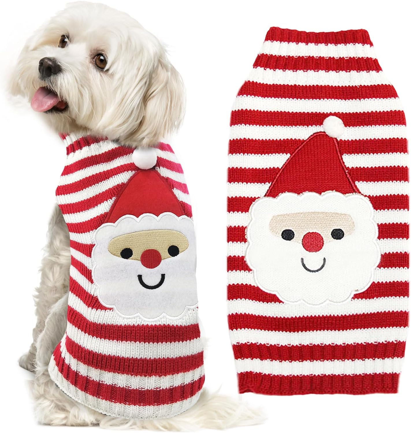 SISXSO Dog Christmas Sweater Xmas Pet Clothes Cute Striped Santa Claus Costume Holiday Puppy Cat Jumpers Outfits New Year Gifts for Small Medium Large Dogs (L, Red White Stripe Santa Claus)