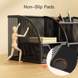 SISXSO Mesh Desk Organizer Multifunctional Desktop Office Supplies Holder with 6 Compartments and 1 Drawer for Home School Classroom