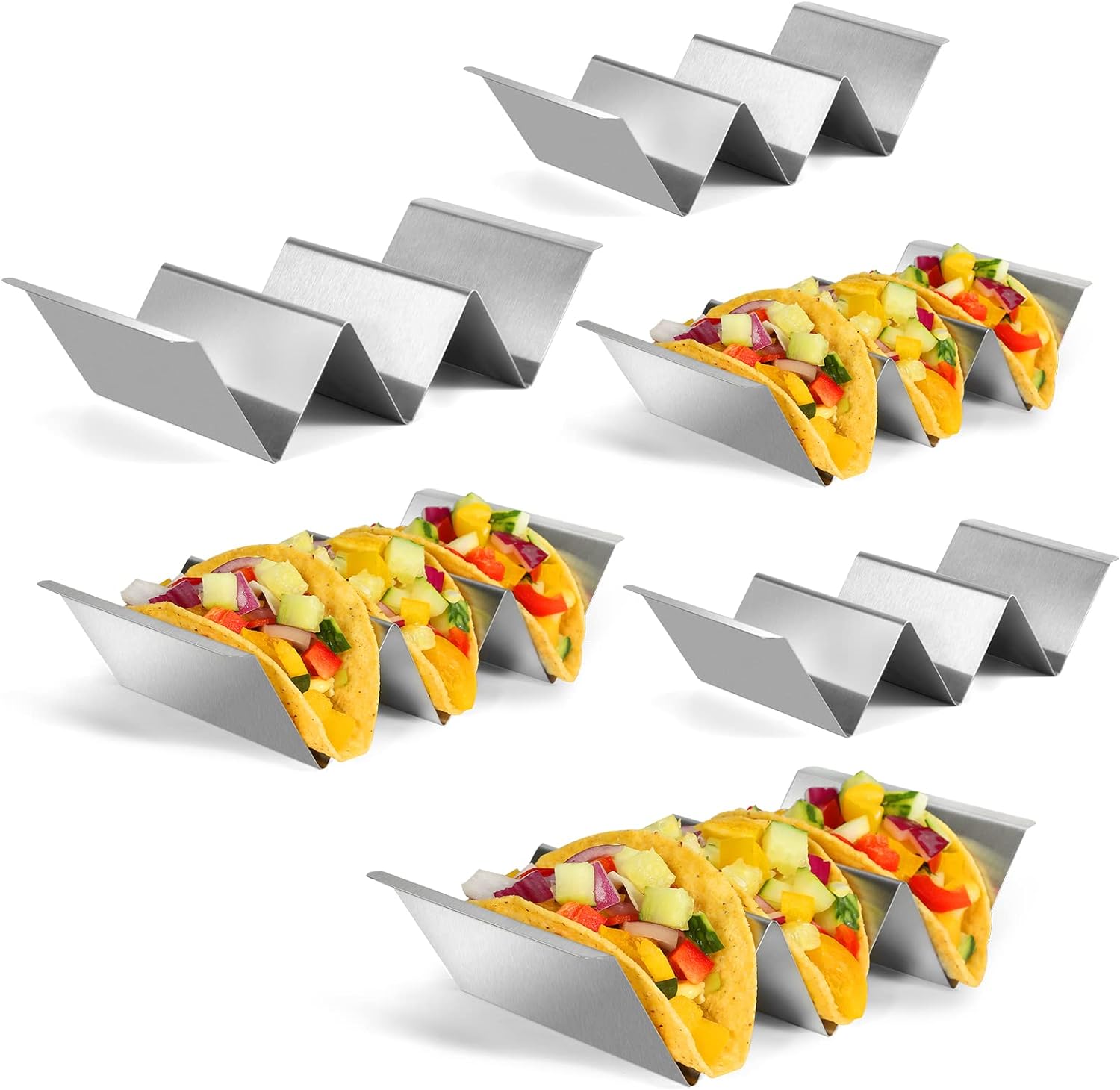 SISXSO Taco Holders Set of 6, Taco Stand, Stainless Steel Taco Holder, with Easy-Access Handle, Each Can Hold 2 To 3 Tortillas, Oven Safe for Baking, Dishwasher and Microwave Safety