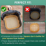 SISXSO Air Fryer Paper Liners,125Pcs Parchment Paper, Air Fryer Disposable Paper Liner for Microwave, Non-Stick Air Fryer Liners Square Free of Bleach (8IN)