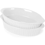 Pequenas formas ovais de porcelana para gratinar, conjunto de 2 assadeiras para 1 ou 2 pessoas, assadeiras com alça dupla para cozinha e casa, (branco) 