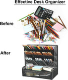 Organizador de mesa de malha/escrivaninha, porta-canetas multifuncional, suporte de armazenamento para material de arte escolar, doméstico e de escritório (porta-canetas de malha preta com gaveta) 