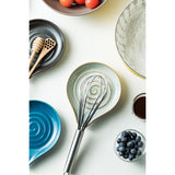 Descanso de colher, grande suporte de colher de cerâmica para fogão, descanso de colher de cozinha resistente ao calor para decoração de balcão de cozinha, 5 polegadas (cinza) 