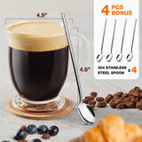 Conjunto de 4 canecas de café de vidro, caneca de café grande transparente de 15 oz com alças para bebidas quentes, canecas transparentes para chá, cappuccino, latte, café expresso, suco, xícaras de café de vidro