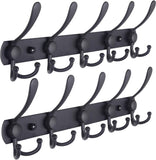SISXSO Coat Rack Wall Mounted - 5 Tri Hooks, Heavy Duty, Stainless Steel, Metal Coat Hook Rail for Coat Hat Towel Purse Robes Mudroom Bathroom Entryway (Black, 2 Packs)