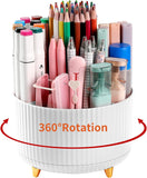 SISXSO Desk Pencil Pen Holder, 5 Slots 360°Degree Rotating Pen Organizers for Desk, Desktop Storage Stationery Supplies Organizer, Cute Pencil Cup Pot for Office, School, Home, Art Supply, Dark Green