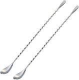 SISXSO Bar Spoon Cocktail Mixing Stirrers for Drink, Stainless Steel 12 Inches Long Handle, Silver 2 Pieces
