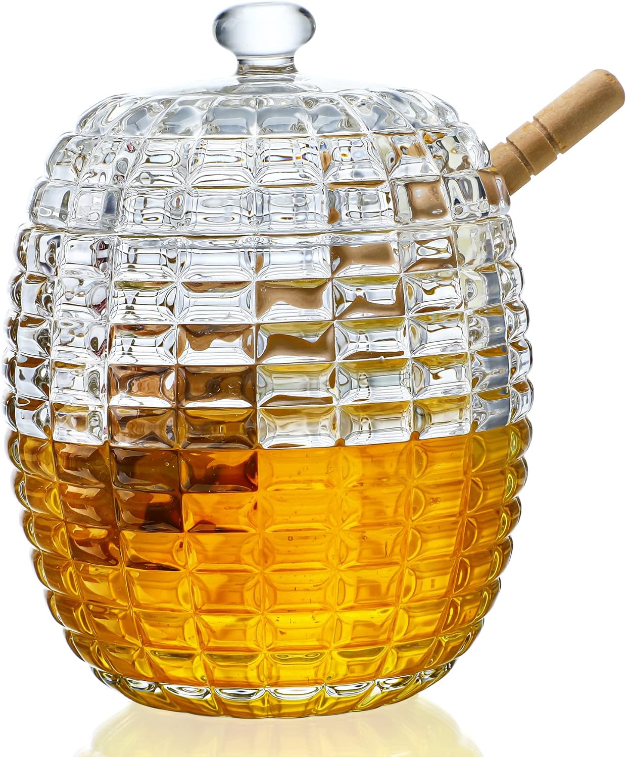SISXSO Honey Jar with 2 Dippers, Glass Dispenser Honey Pot Containers,Honey Dipper Stick and Jar Set,Handmade Beehive Honey Jar with Dipper(9oz)