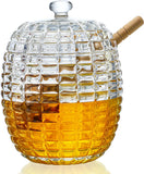 SISXSO Honey Jar with 2 Dippers, Glass Dispenser Honey Pot Containers,Honey Dipper Stick and Jar Set,Handmade Beehive Honey Jar with Dipper(9oz)