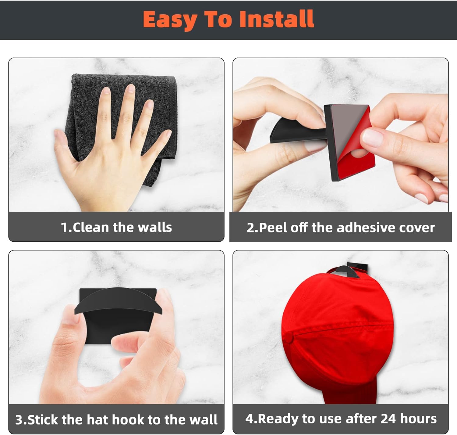 SISXSO 10 PCS Adhesive Hat Hooks for Wall, Strong Hold Hat Hangers, Minimalist Hat Rack Design, No Drilling, Hat Hooks for Baseball Caps, Hat Holder Organizer for Wall, Door, Closet, Office, Bedroom