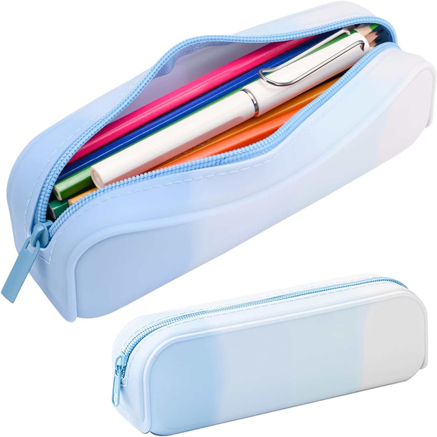 SISXSO Pencil Case,Colorful Silicone Waterproof Pencil Pouch Aesthetic Lightweight&Portable Pen Bag Stylish Small Office Supplies for Adults,Women and Men(Blue)
