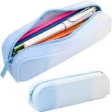 Estojo para lápis, bolsa de silicone colorida à prova d'água para lápis, estética, leve e portátil, bolsa para caneta, material de escritório pequeno e elegante para adultos, mulheres e homens (azul) 