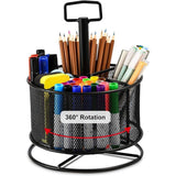 SISXSO Mesh Desk Organizer, 360-Degree Rotating Multi-Functional Pen Holder, 4 Compartments Desktop Stationary Organizer, Home Office Art Supply Storage Box Caddy (Black)