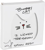 Descanso de colher em forma de gato "Eu lambi a colher", 5", branco 