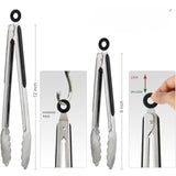 SISXSO Stainless Steel Kitchen Tongs Set of 2 - 9" and 12", Locking Metal Food Tongs Non-Slip Grip