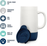 SISXSO 18oz Ceramic Travel Mug with Handle, Splash-Resistant Slider Lid and Built-in Coaster, for Coffee and Tea, BPA Free, Dishwasher Safe, Holiday Gift Her Him