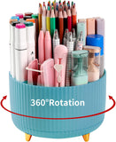 SISXSO Desk Pencil Pen Holder, 5 Slots 360°Degree Rotating Pen Organizers for Desk, Desktop Storage Stationery Supplies Organizer, Cute Pencil Cup Pot for Office, School, Home, Art Supply, Dark Green