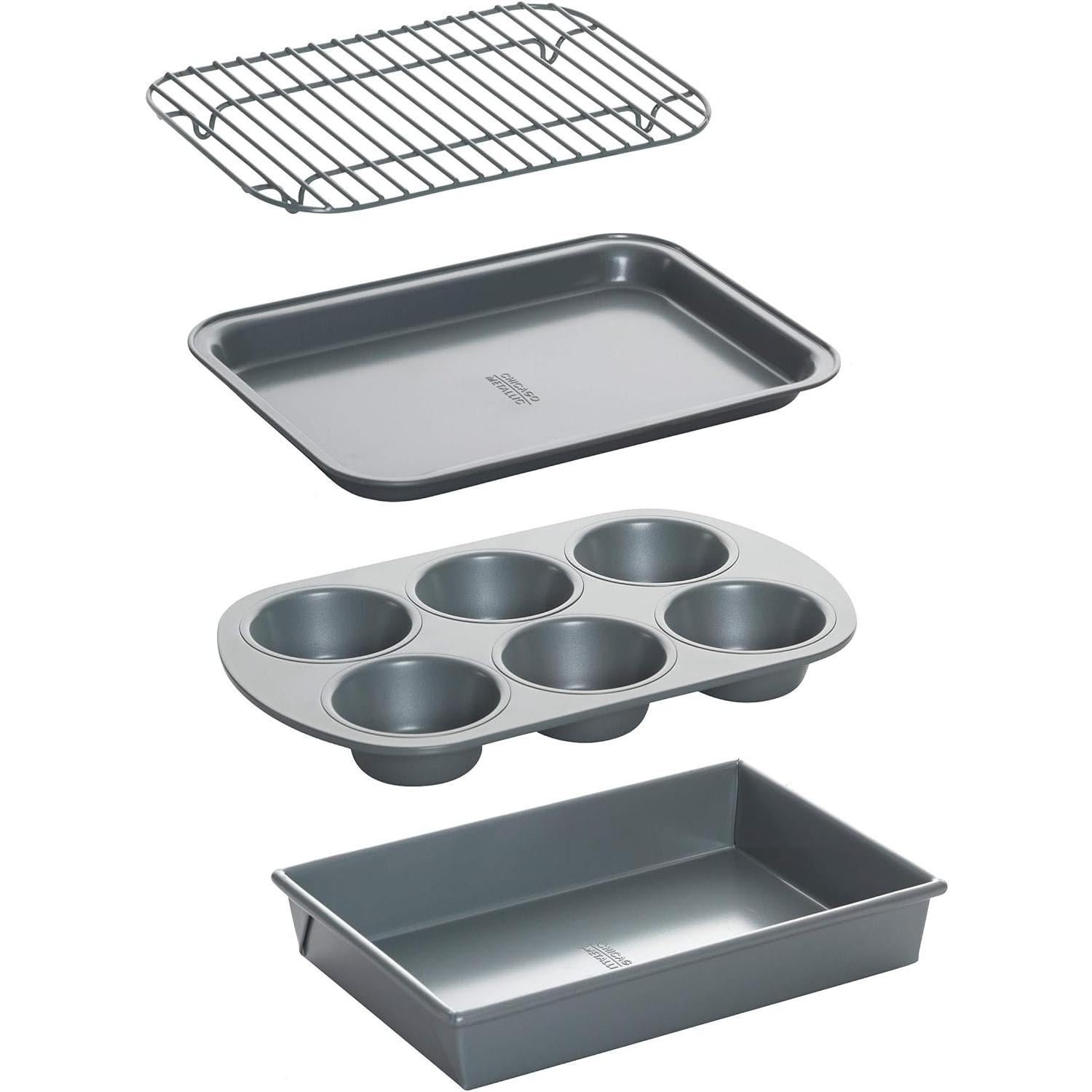 SISXSO Non-Stick Toaster Oven Bakeware Set, 4-Piece, Carbon Steel