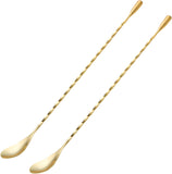 SISXSO Bar Spoon Cocktail Mixing Stirrers for Drink, Stainless Steel 12 Inches Long Handle, Silver 2 Pieces