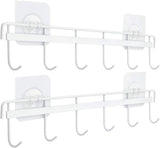 SISXSO Adhesive Wall Hooks Rack Kitchen Rail, Space Saving Utensil Holder No Drilling Wall Mounted Accessory Hanger with 6 Hooks for Kitchen Bathroom Bedroom Pack of 2 (Black)
