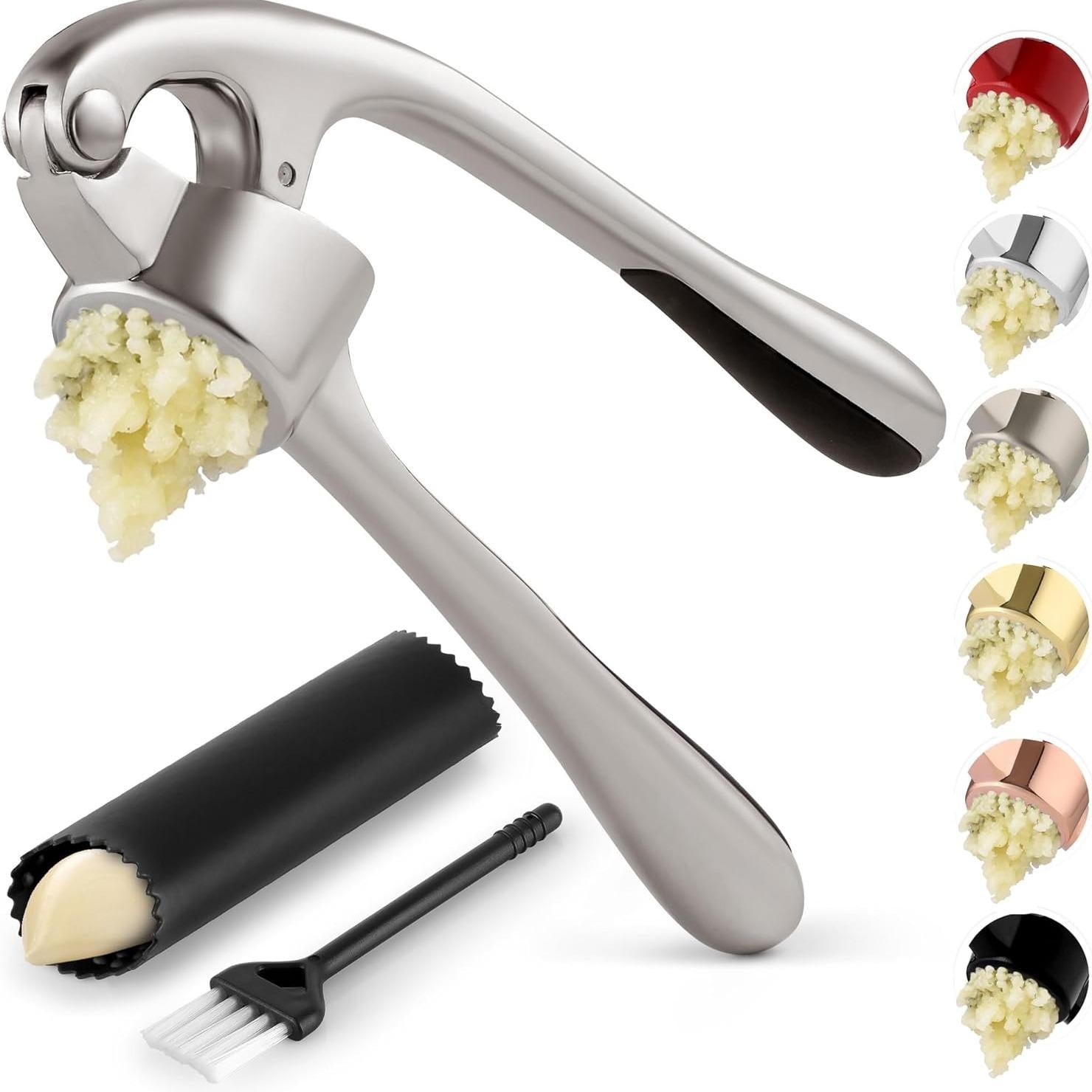 SISXSO Premium Garlic Press with Soft Easy-Squeeze Ergonomic Handle, Sturdy Design Extracts More Garlic Paste Per Clove, Garlic Crusher for Nuts & Seeds, Professional Garlic Mincer & Ginger Press