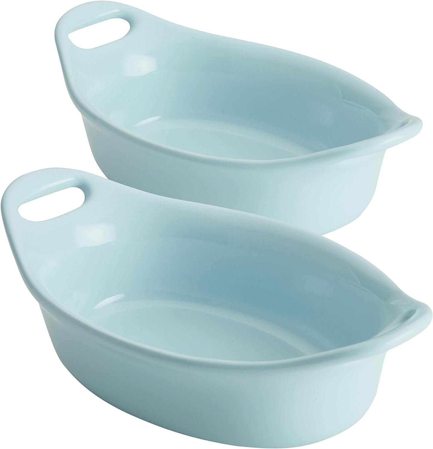 SISXSO Solid Glaze Ceramics Au Gratin Bakeware / Baker Set, Oval - 2 Piece, Light Blue