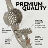 SISXSO Premium Garlic Press with Soft Easy-Squeeze Ergonomic Handle, Sturdy Design Extracts More Garlic Paste Per Clove, Garlic Crusher for Nuts & Seeds, Professional Garlic Mincer & Ginger Press