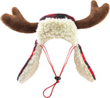 SISXSO Pet Hat | Antler Buffalo Check (Large) | Festive Christmas Holiday Accessory for Dogs/Cats | Holiday Pet Hat | SnugFit Sliding Toggles for Fit