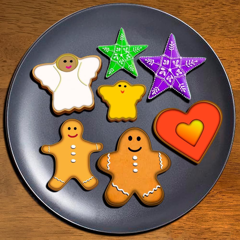 SISXSO Christmas Cookie Cutter Set - Gingerbread Man, Snowflake, Christmas Tree, Heart, Star, Angel - 18 Piece Christmas Cookie Cutters, Cookie Cutters Christmas Shapes for Holiday Winter Baking