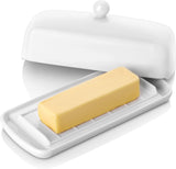 SISXSO Porcelain Butter Dish - Clean Table Design - Ceramic Butter Dishes with Lid for Countertop with Raised Non-Slip Strip - Holds 1 Standard Butter Stick - Easy to Clean & Dishwasher Safe. White