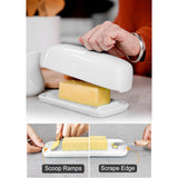SISXSO Porcelain Butter Dish - Clean Table Design - Ceramic Butter Dishes with Lid for Countertop with Raised Non-Slip Strip - Holds 1 Standard Butter Stick - Easy to Clean & Dishwasher Safe. White