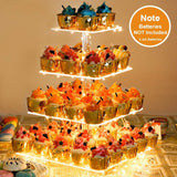 Suporte para cupcakes de 4 camadas, torre de acrílico com luz LED, suporte premium, torre de árvore de sobremesa para decoração de bar, casamentos, festas e eventos (luz amarela) 