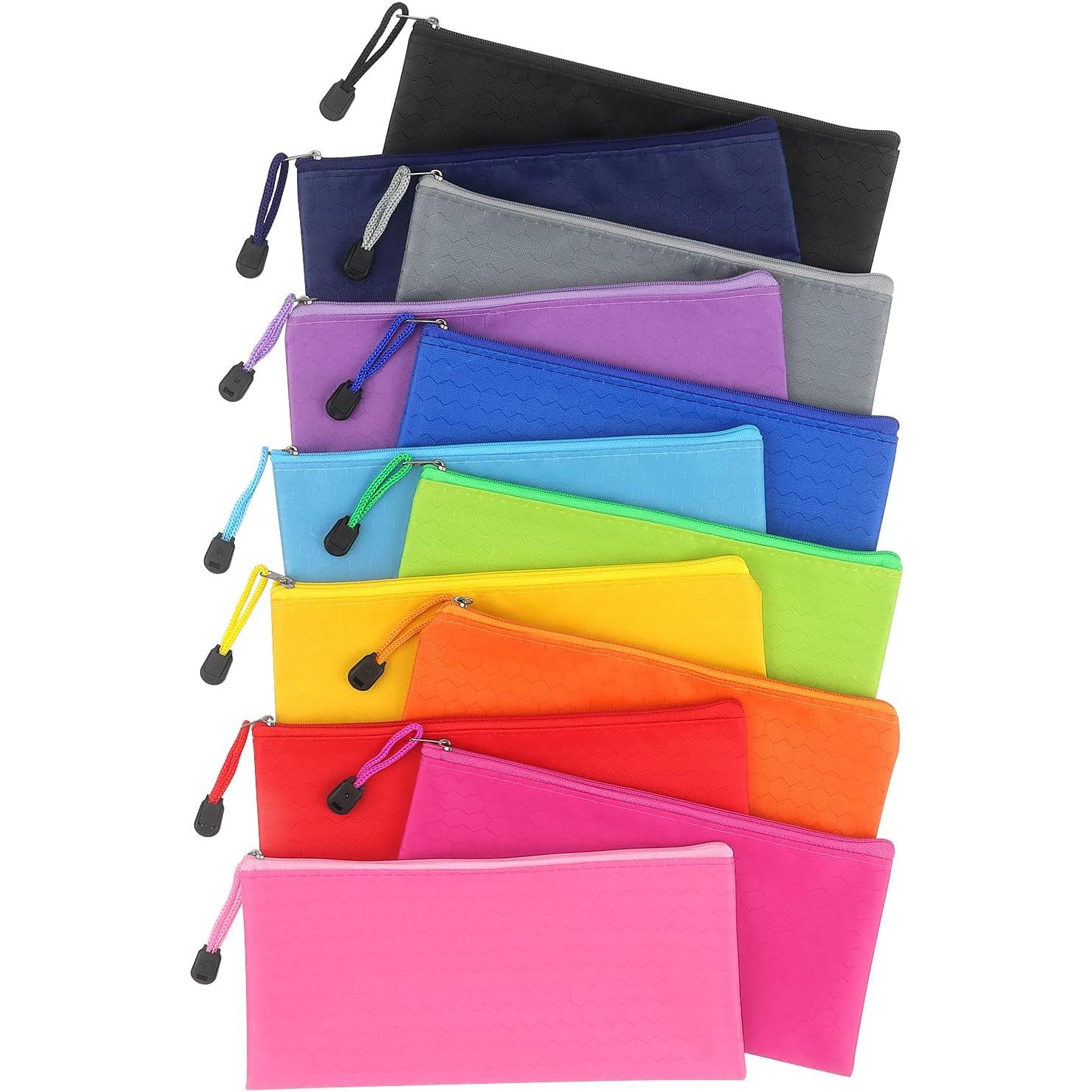 SISXSO 12 Pack Zipper Pencil Pouch Pencil Bags, Zipper Pencil Pouches Bulk, Waterproof Pencil Case, for Organizing Storage Office Supplies Bills Cosmetics Travel Accessories