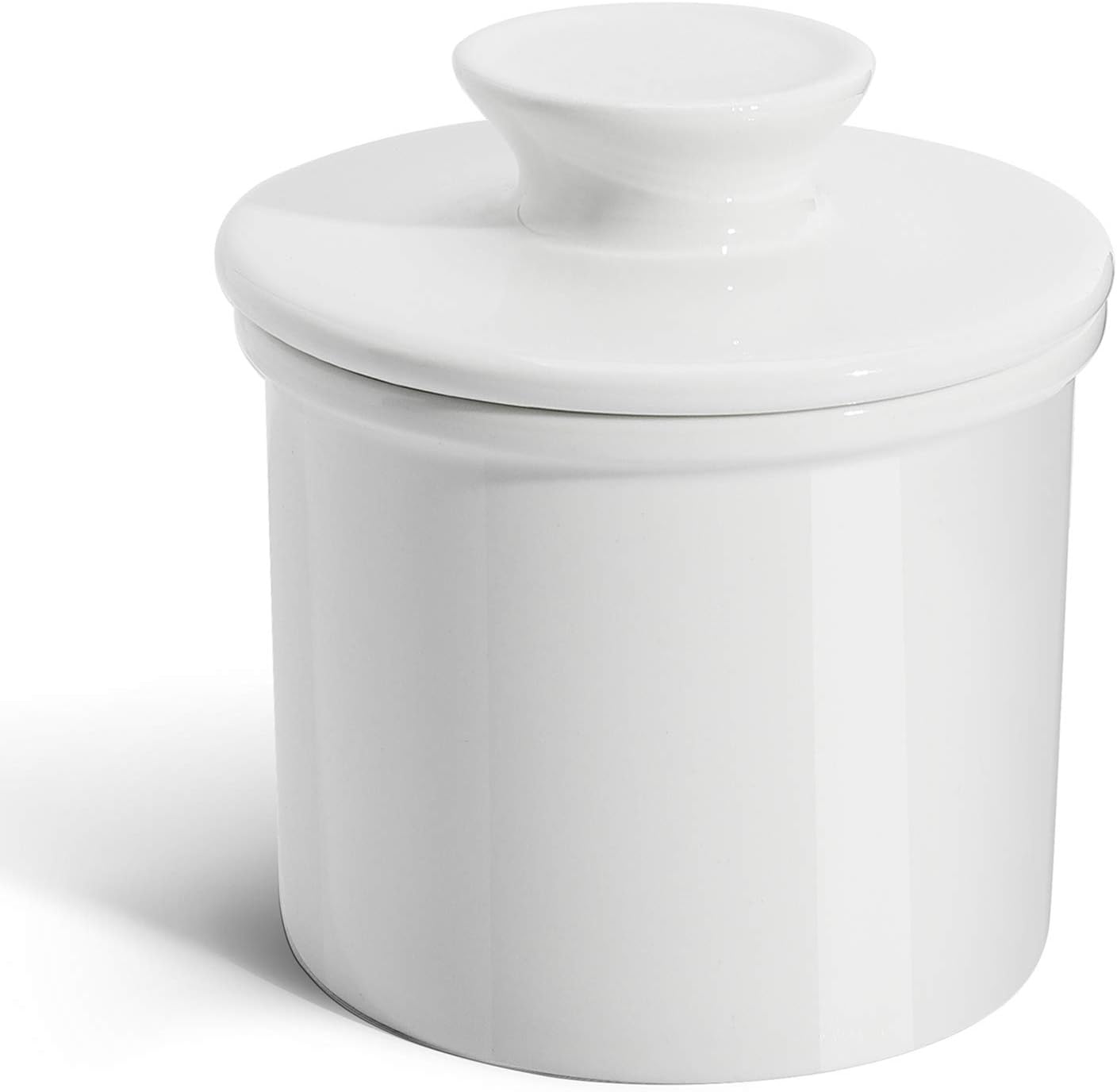 SISXSO French Butter Dish - Butter Crock for Counter with Water Line for Fresh Spreadable Butter - French Butter Keeper with Lid - Housewarming Gift For The One Who Has It All - White