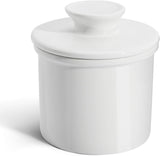 SISXSO French Butter Dish - Butter Crock for Counter with Water Line for Fresh Spreadable Butter - French Butter Keeper with Lid - Housewarming Gift For The One Who Has It All - White