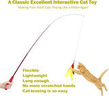 SISXSO Cat Toys , Interactive Cat Toy 2PCS Retractable Wand Toy and 9PCS Feather Toys Refills, Funny Kitten Toys Cat Fishing Pole Toy for Bored Indoor Cats Chase and Exercise