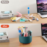 SISXSO Desk Pencil Pen Holder, 5 Slots 360°Degree Rotating Pen Organizers for Desk, Desktop Storage Stationery Supplies Organizer, Cute Pencil Cup Pot for Office, School, Home, Art Supply, Dark Green