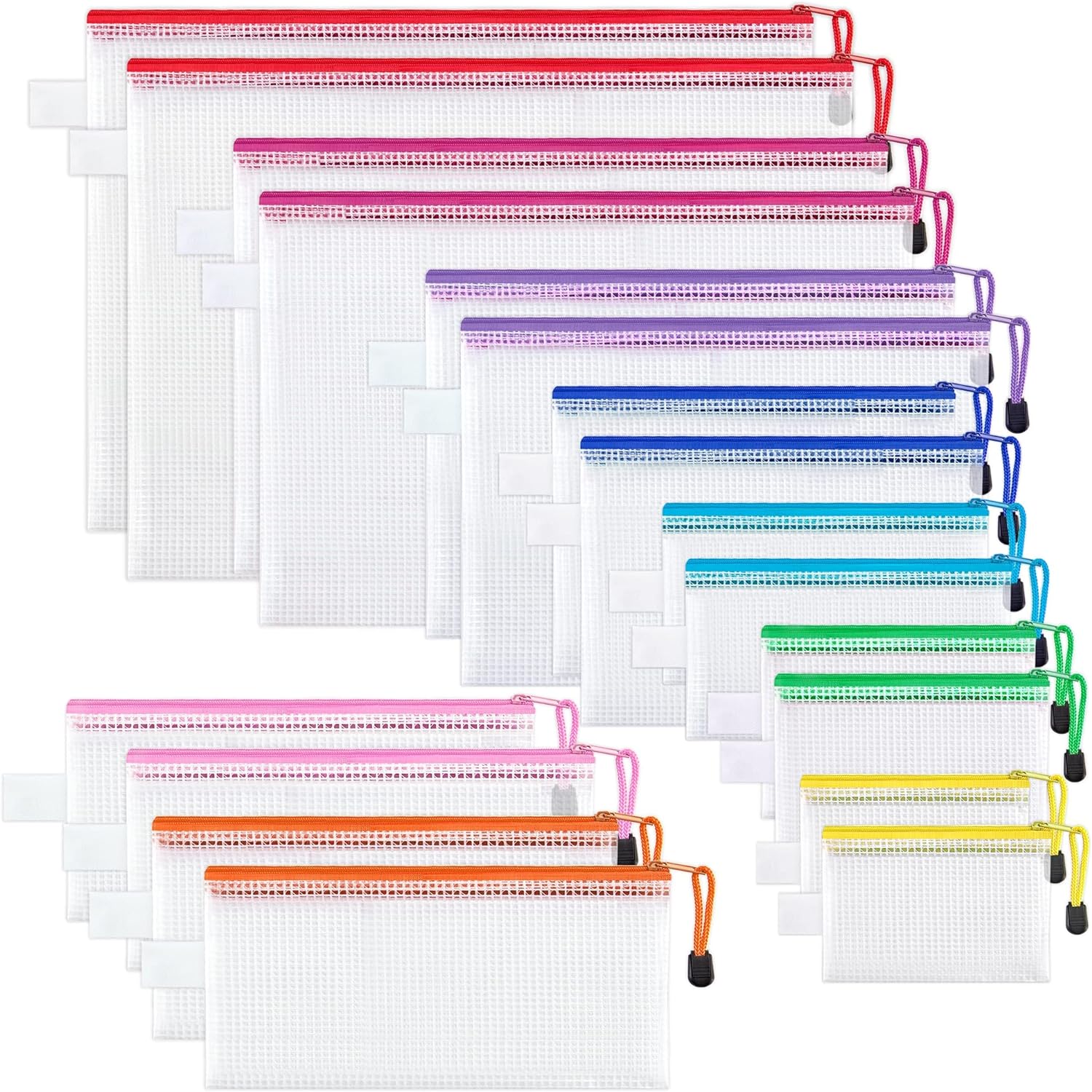 SISXSO 18 Pack 8 Sizes Mesh Pouch, 9 Colors, Waterproof Zipper File Bags Document Multipurpose Travel Bags for Office Supplies Cosmetics Travel Accessories